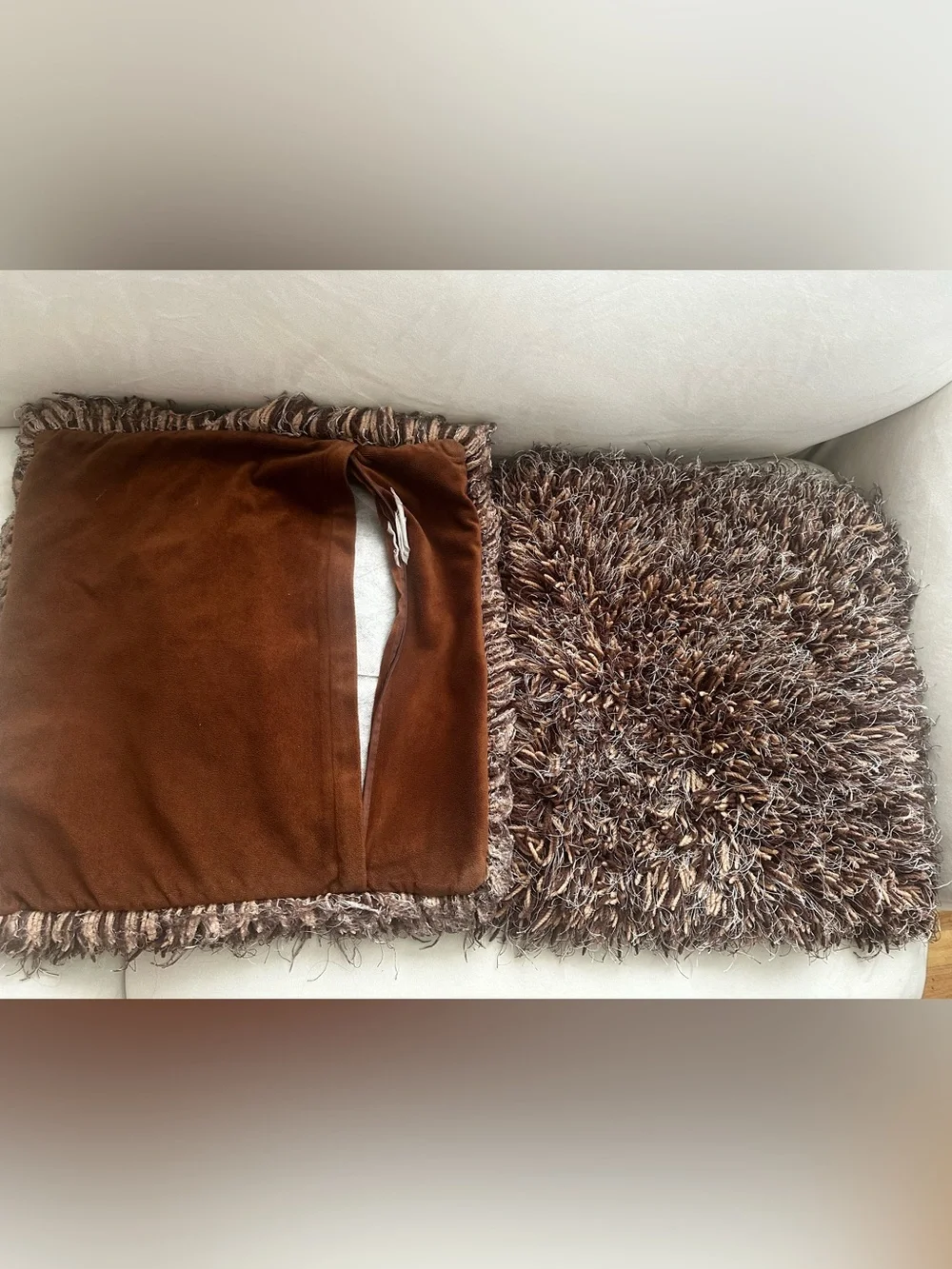 Set of 2 Brown Shaggy Throw Pillow Covers 18x18
